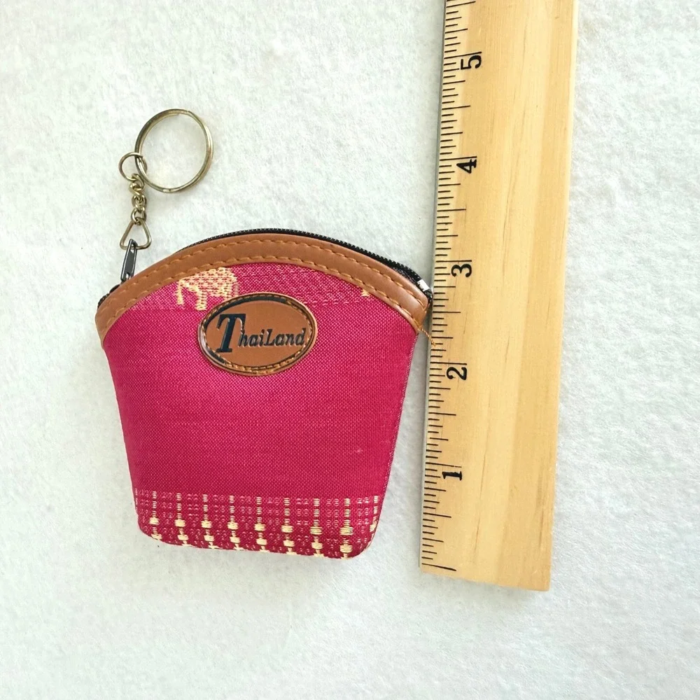 Thailand Souvenir Coin Purse Women OS Pink Elephant Woven Keychain Pouch